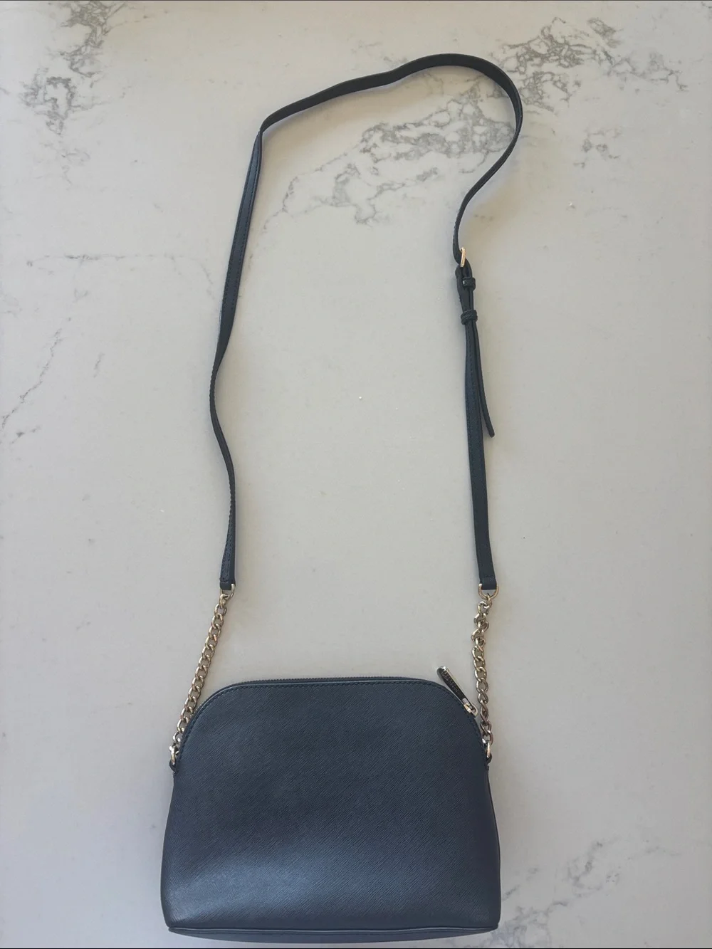 Michael Kors Black Leather Crossbody with Gold Chain Trim